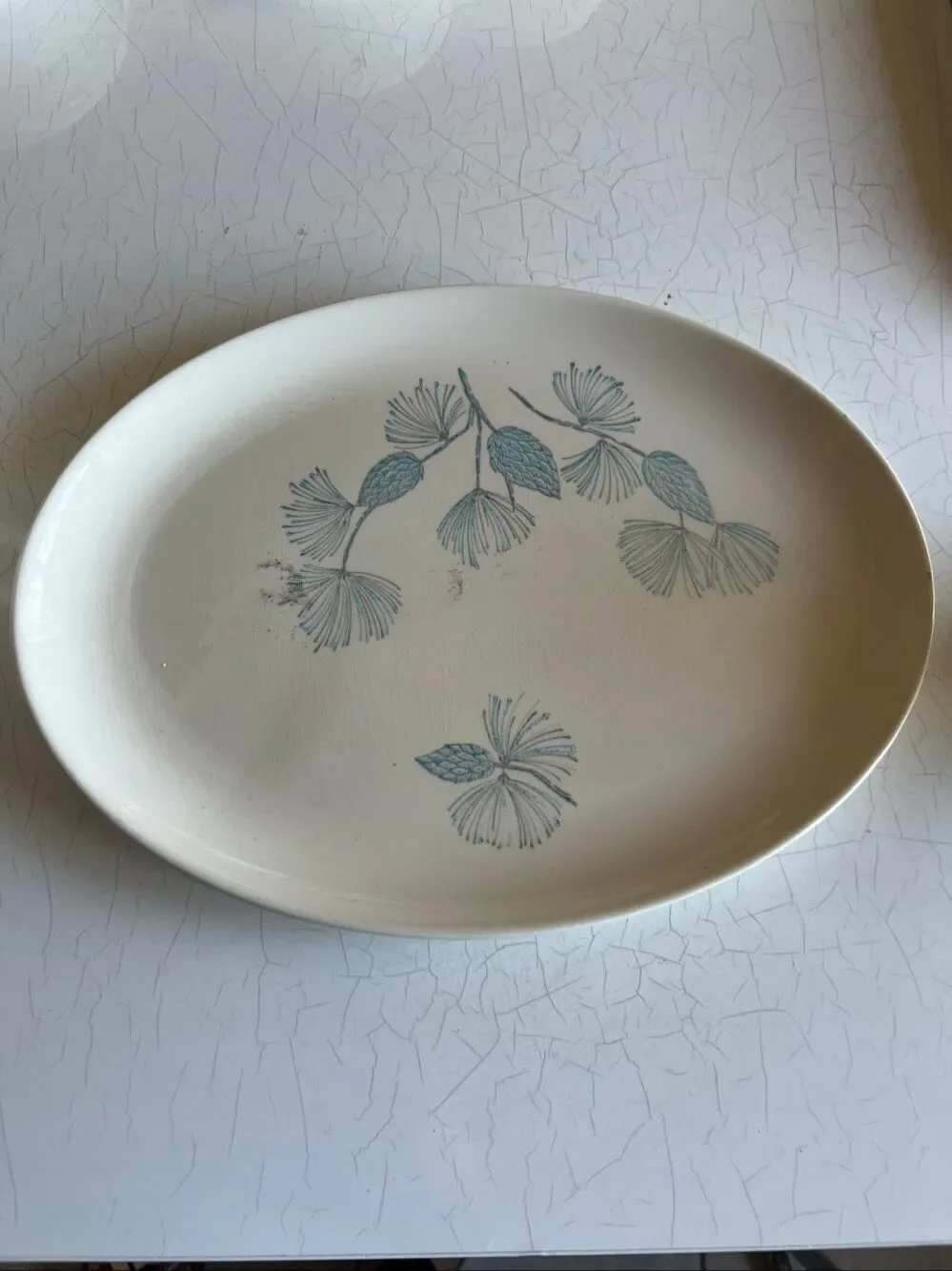 Marcrest Blue Spruce Dinnerware set of plater and cream and sugar cup VINTAGE